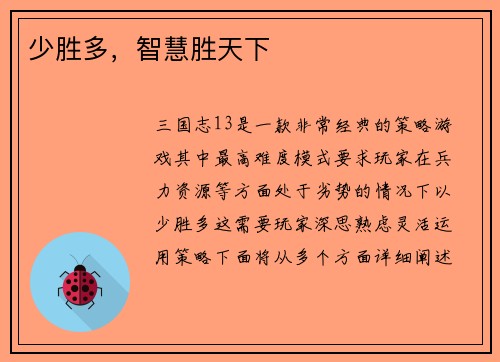 少胜多，智慧胜天下